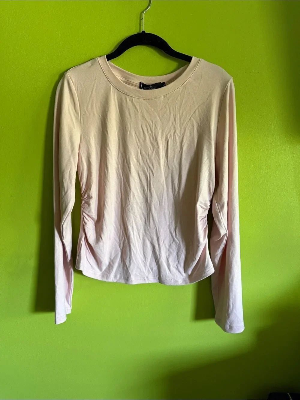 NWT Trendy Queen Pink Side Cinched Long Sleeve Stretch Top Shirt Size L